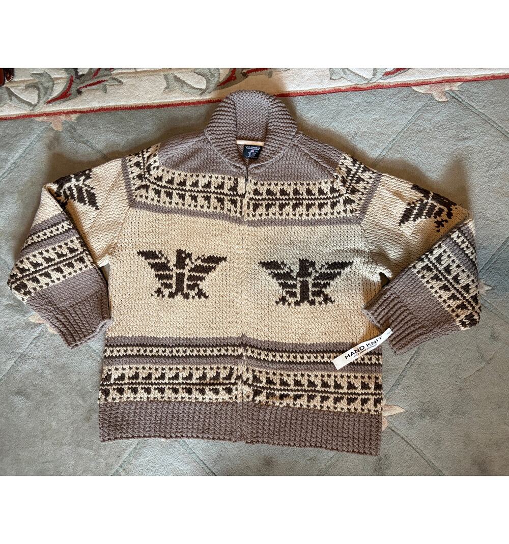 Vintage Polo Jeans Ralph Lauren Hand Knit Eagle Flag Wool Sweater XXL NWT